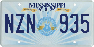 MS license plate NZN935