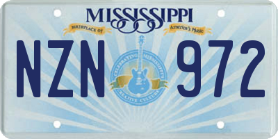 MS license plate NZN972