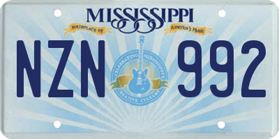 MS license plate NZN992