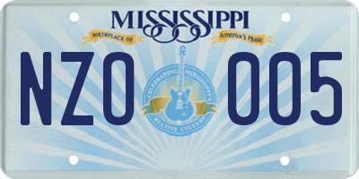 MS license plate NZO005