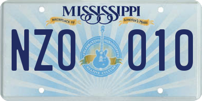 MS license plate NZO010