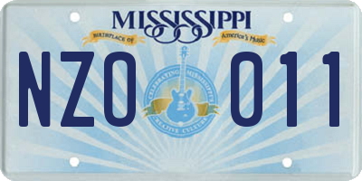 MS license plate NZO011