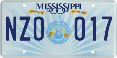MS license plate NZO017
