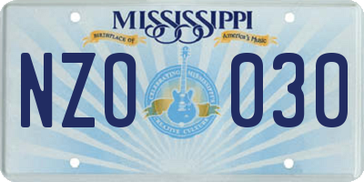 MS license plate NZO030