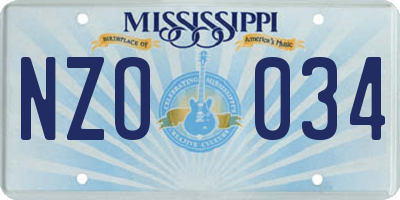 MS license plate NZO034