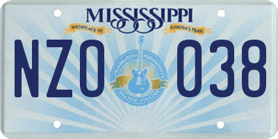MS license plate NZO038