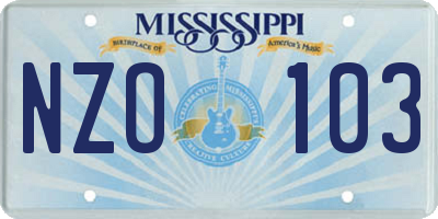 MS license plate NZO103
