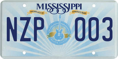 MS license plate NZP003