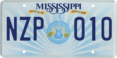 MS license plate NZP010