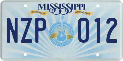 MS license plate NZP012