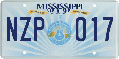 MS license plate NZP017