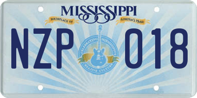 MS license plate NZP018