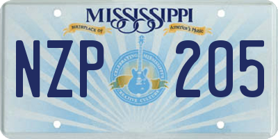 MS license plate NZP205