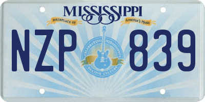 MS license plate NZP839