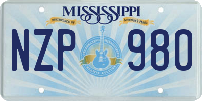 MS license plate NZP980