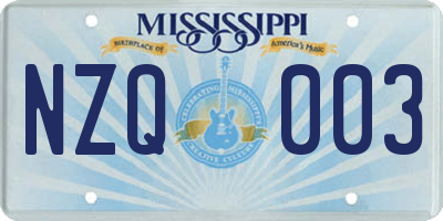 MS license plate NZQ003