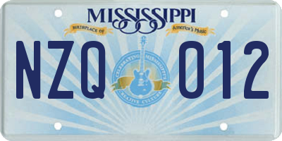 MS license plate NZQ012