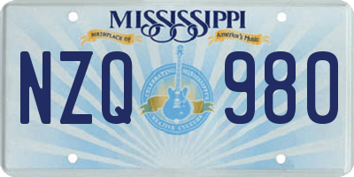 MS license plate NZQ980