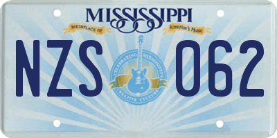 MS license plate NZS062