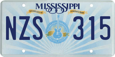 MS license plate NZS315