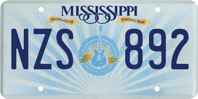 MS license plate NZS892