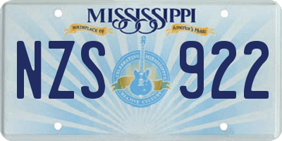 MS license plate NZS922