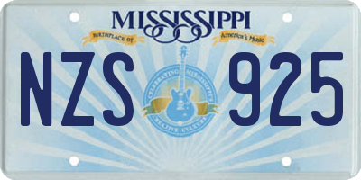 MS license plate NZS925