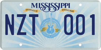 MS license plate NZT001