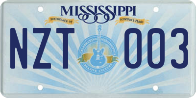 MS license plate NZT003