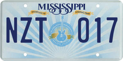 MS license plate NZT017