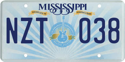 MS license plate NZT038