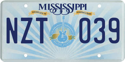 MS license plate NZT039