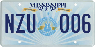 MS license plate NZU006