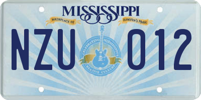 MS license plate NZU012
