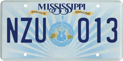MS license plate NZU013