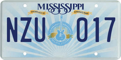 MS license plate NZU017