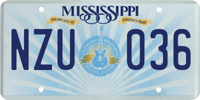 MS license plate NZU036