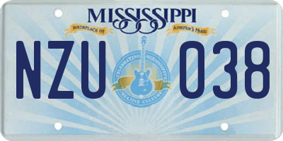 MS license plate NZU038