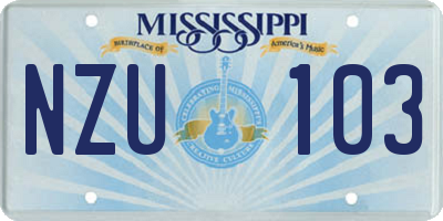 MS license plate NZU103