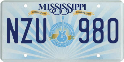 MS license plate NZU980