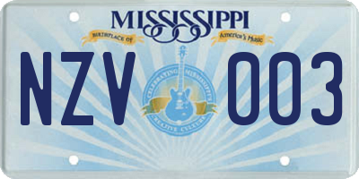 MS license plate NZV003