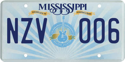 MS license plate NZV006
