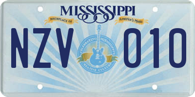 MS license plate NZV010