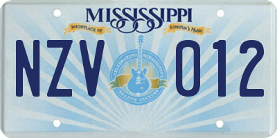 MS license plate NZV012