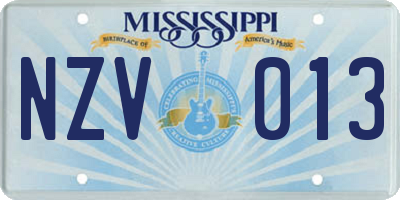 MS license plate NZV013