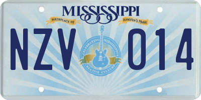 MS license plate NZV014