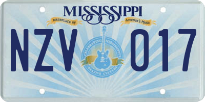MS license plate NZV017