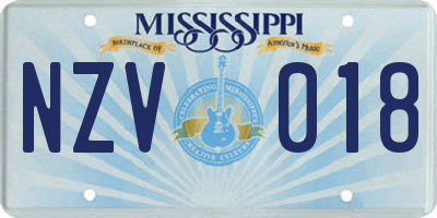 MS license plate NZV018