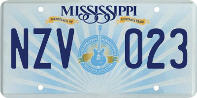 MS license plate NZV023