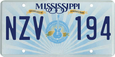 MS license plate NZV194